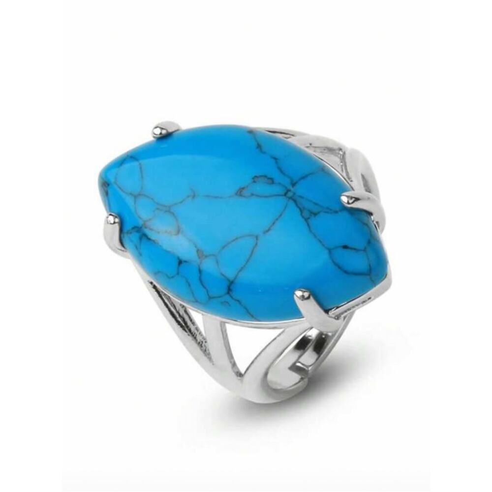 Turquoise Statement Ring Adjustable Boho Silver Tarnish Free - Picture 2 of 3
